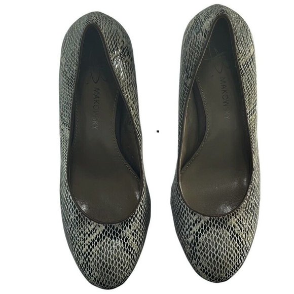 B MARKOWSKY Shoes Snake Print Heels Taupe Size 6 Women's - Picture 3 of 11